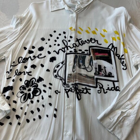Desigual Printed High-Low Button Shirt White Graphic EU 30 - Picture 6 of 9